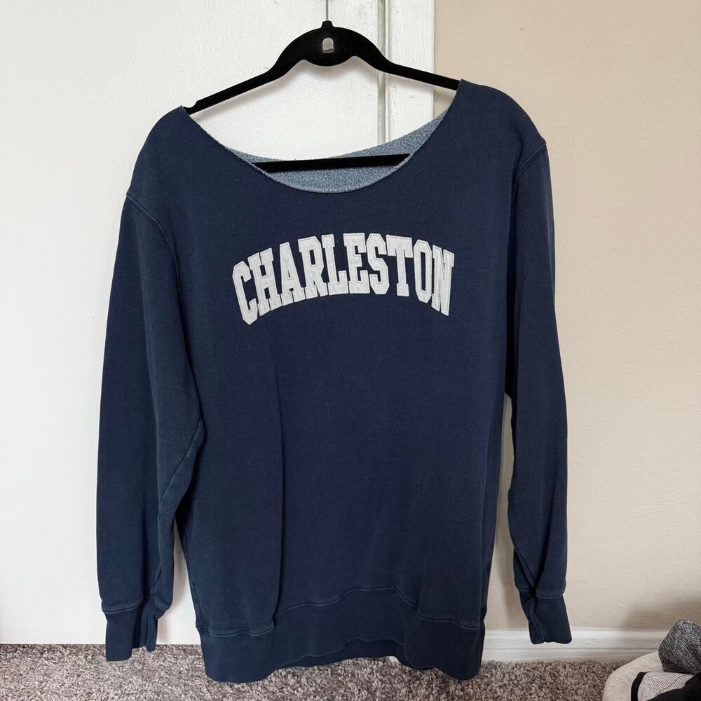 Brandy Melville navy blue Charleston off-the-shoulder sweatshirt